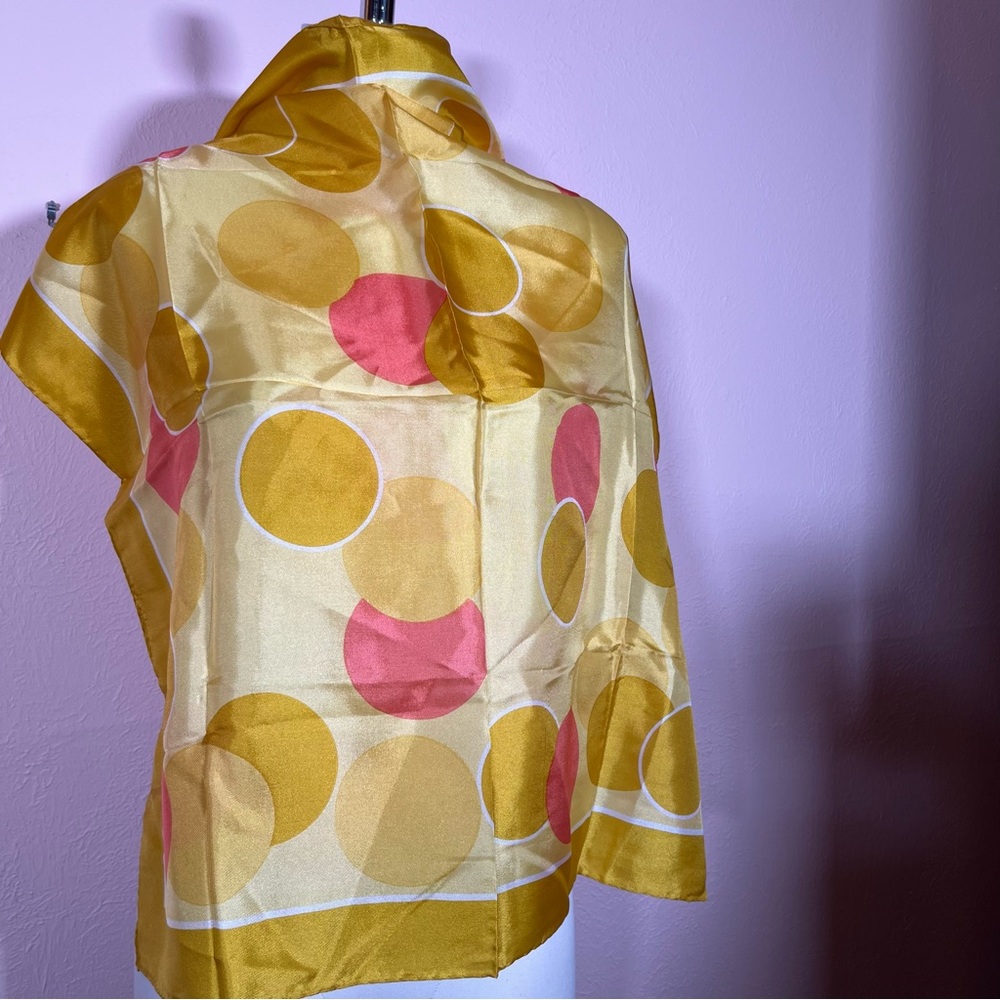 Jon Monet Vintage 1940 art deco polka dot Yellow pink mod Made in Italy Scarf - Picture 8 of 17